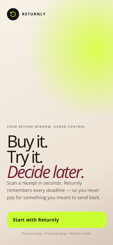 Returnly mobile app interface